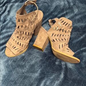 Christian Siriano Tan Heels with Laser-Cut Design